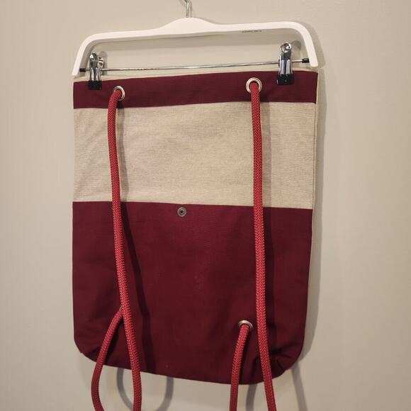 FLYAKI Bi-Color Backpack Handmade Canvas Dark Red and Cream High End Sustainable - Picture 3 of 8